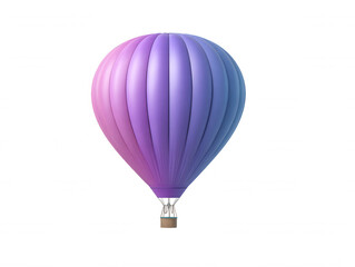 Fototapeta premium A vibrant, captivating hot air balloon with a gradient of pink, purple and blue soars gracefully against a pristine white backdrop, inviting dreams of adventure.