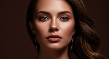Close-up portrait of a woman with flawless skin and elegant jewelry