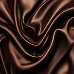 Rich, dark brown silk fabric with dramatic swirling folds and lustrous sheen, creating a luxurious and elegant texture