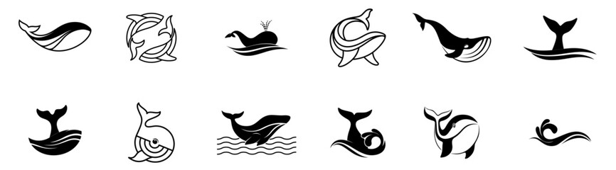  whale icon set vector. editable