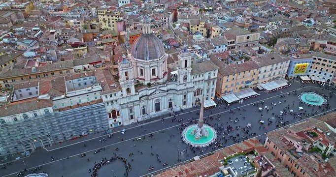 Aerial view of Piazza Navona in Rome, Italy. on a sunny bright day