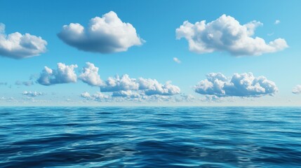 Obraz premium Serene Ocean View with Beautiful Clouds Floating in a Clear Blue Sky and Calm Water Surface