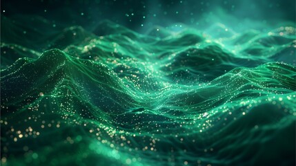 Naklejka premium A mesmerizing depiction of waves shimmering with emerald and turquoise hues, creating an abstract visual symphony