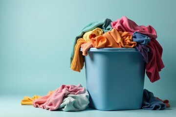 Overfull laundry hamper overflowing with clothes, crumpled and wrinkled , home, everyday