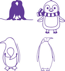 set of penguins on white background