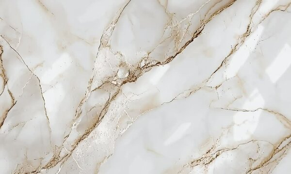 A close-up of white marble with golden veins, showcasing the natural beauty and elegance of the stone. The background is a soft gradient from light to dark beige, creating an atmosphere