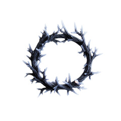 Obraz premium Frosted Winter Branch Wreath, Circular Frozen Branches, Holiday Decoration