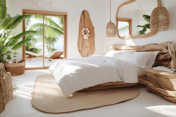coastal style bedroom interior with beach-inspired decor