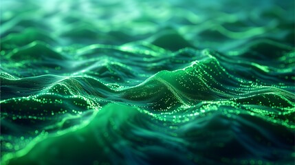 Naklejka premium Captivating abstract view of rolling emerald waves, filled with vibrant energy. The water's texture reflects light, forming shimmering patterns on the surface