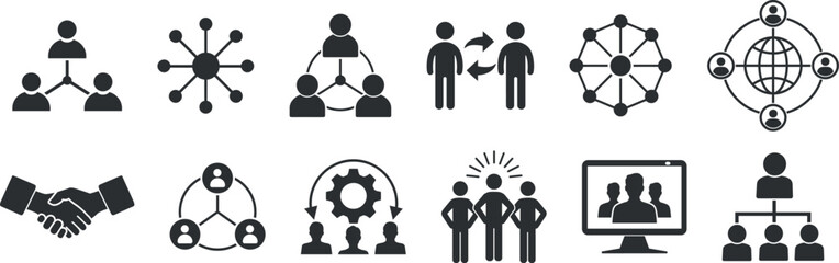 Set of teamwork icon. including collaboration, communication, partnership, connection,
management and more. solid vector icons