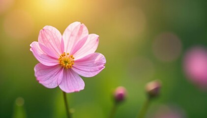 Obraz premium Single delicate mayflower blossom in soft focus, springtime bloom , pink, texture, mayflower