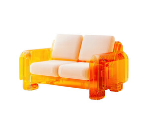 The vibrant, transparent orange sofa offers a stunning modern touch to any interior design or setting.