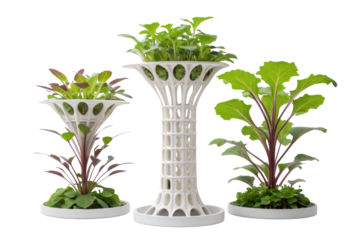 PNG Modern hydroponic planter trio with lush greenery