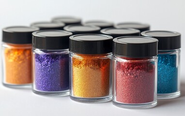 Colorful Powdered Pigments in Small Glass Jars.