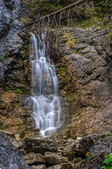 Forest waterfall on the river Borovianka, flowing through Kvacianska valley.