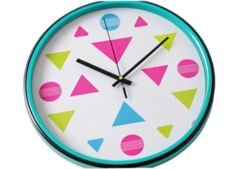 PNG Colorful geometric wall clock with vibrant triangles and circles
