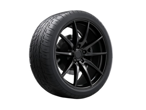 Black Tire with Black Rim on Transparent Background, PNG