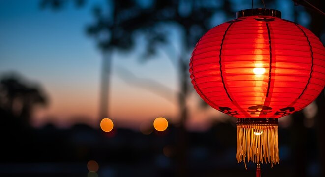 Glowing Red Lantern at Dusk A Symbol of Hope and Celebration