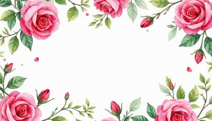 Delicate watercolor roses & leaves, repeating seamlessly , floral pattern, nature