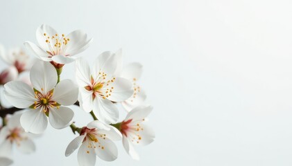 Delicate white blossoms against pure white backdrop, plant, beauty