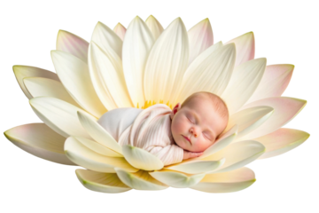 PNG Peaceful infant sleeping on giant lotus blossom