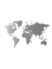 Fototapeta premium A grayscale world map with a subtle gradient, exhibiting a minimalist design on a white background