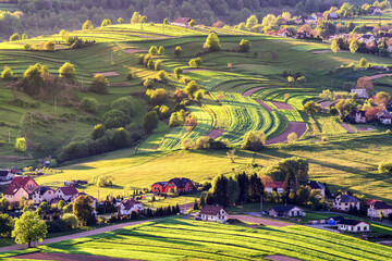 Scenic Landscape view, golden evening sun shines through the landscape, Jasenovo © Ji
