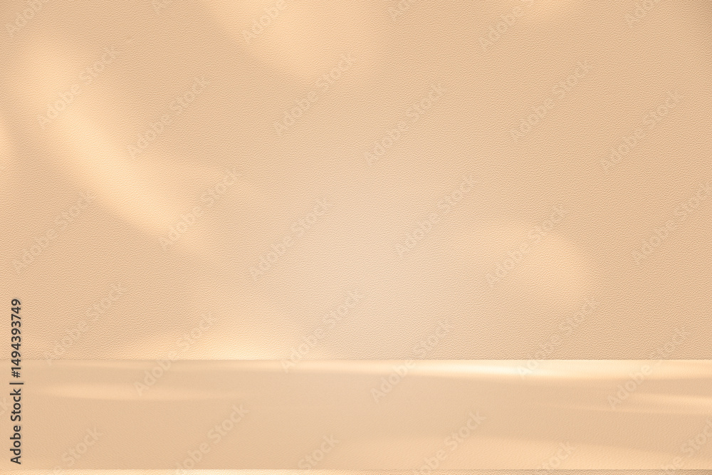 Poster wall interior background, studio and backdrops show products. with leaf shadow from window color bei