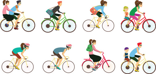 Cyclists riding bike set vector bundle file.