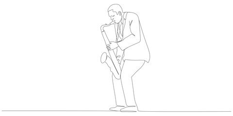 Continuous Line Drawing of a Man Playing Saxophone