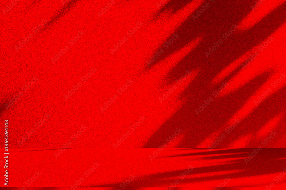 Poster Wall interior background, studio and backdrops show products.with shadow from window color Red background for text insertion and presentation product	
