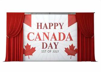 Canada Day Stage Backdrop with Red Curtains and Flag Design