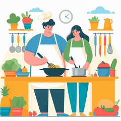 couple large-bodied vectors cooking together in the kitchen