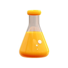 Erlenmeyer flask 3D cartoon plastic style icon, isolated on white background, great for science, chemistry, lab research, education, experiments, study, and scientific visual design projects