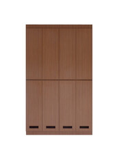 A wooden shoe cabinet with eight doors and a minimalist design, isolated on a transparent background