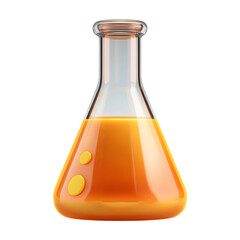 Fun cartoon 3D Erlenmeyer flask icon with plastic style, used for chemistry or science visuals, clean lab beaker shown on white background, great for school, experiments or projects