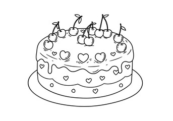 Cherry Cake Line Art: Sweet Treat Illustration