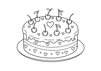 Cherry Cake Line Art: Sweet Treat Illustration