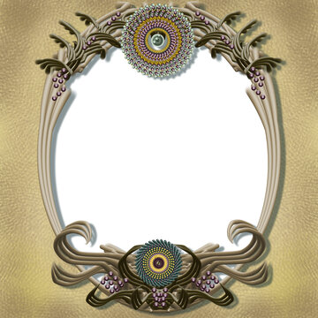 Cream Wood Oval Frame with Mandora Flower Assent.