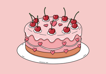 Cute Cherry Cake Illustration for Celebrations