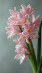 Fototapeta premium Delicate Hyacinth Blossoms with Soft Pink Petals and Green Foliage