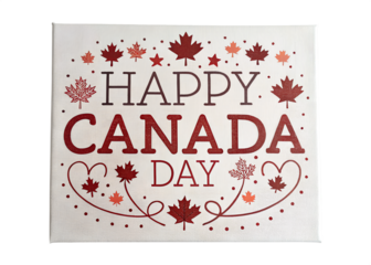 Festive Canada Day Canvas with Maple Leaves and Hearts