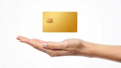A hand holding a golden card, symbolizing wealth and luxury in a minimalist setting.