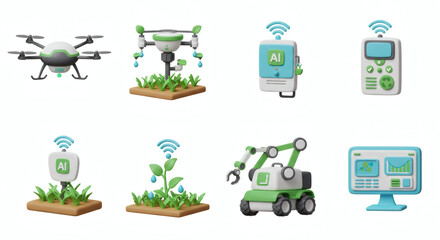 Smart agriculture concept with ai powered drones, sensors and robots, efficient farming