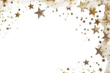 Golden stars border frame glitter sparkle celebration party decoration festive shine twinkle starry night isolated on transparent background