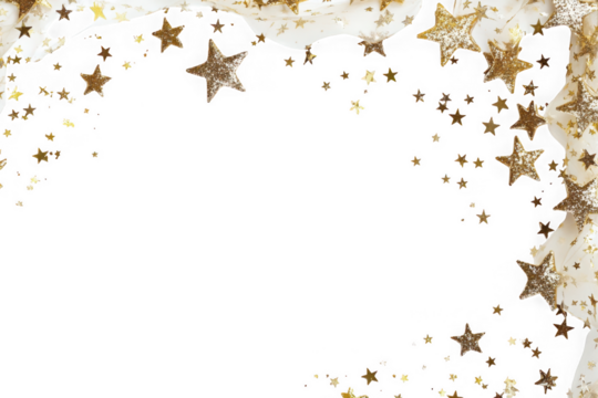Golden stars border frame glitter sparkle celebration party decoration festive shine twinkle starry night isolated on transparent background