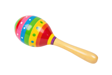 PNG Colorful wooden maraca with stripes and polka dots on black background