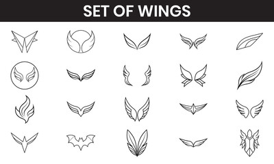 Set of Wings Vector Line art illustration 