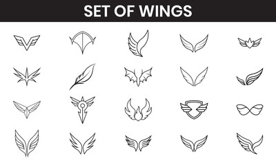 Set of Wings Vector Line art illustration 
