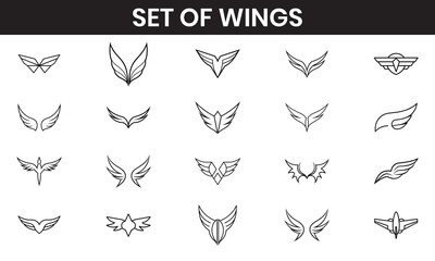 Set of Wings Vector Line art illustration 